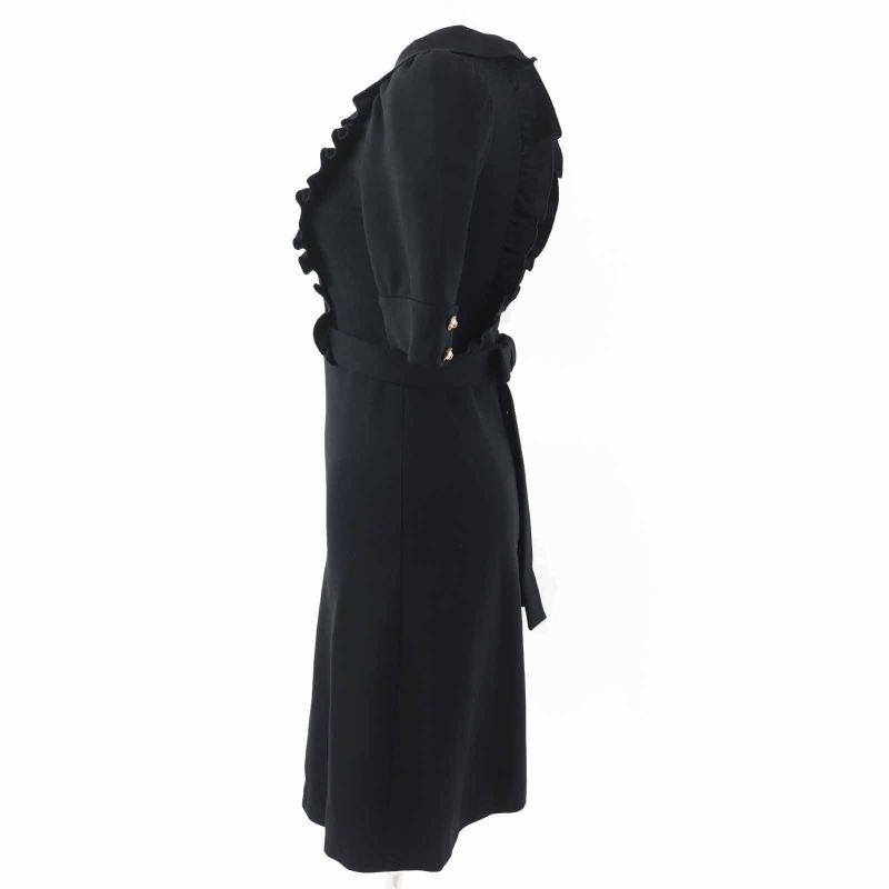 Gucci 445275 Ruffle Design With GG Pearl Buttons Ribbon Short Sleeves Dress