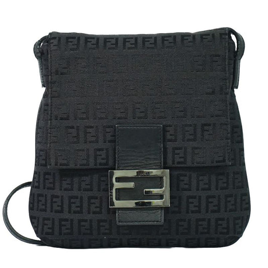 Authentic Fendi Zucchino Shoulder Bag Pochette Canvas Black 8bt075 Zucchino Bag