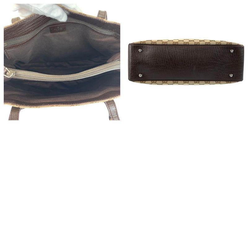 Gucci Bamboo Beige Brown Silver Hardware GG Canvas 112526 Tote Bag Shoulder Bag