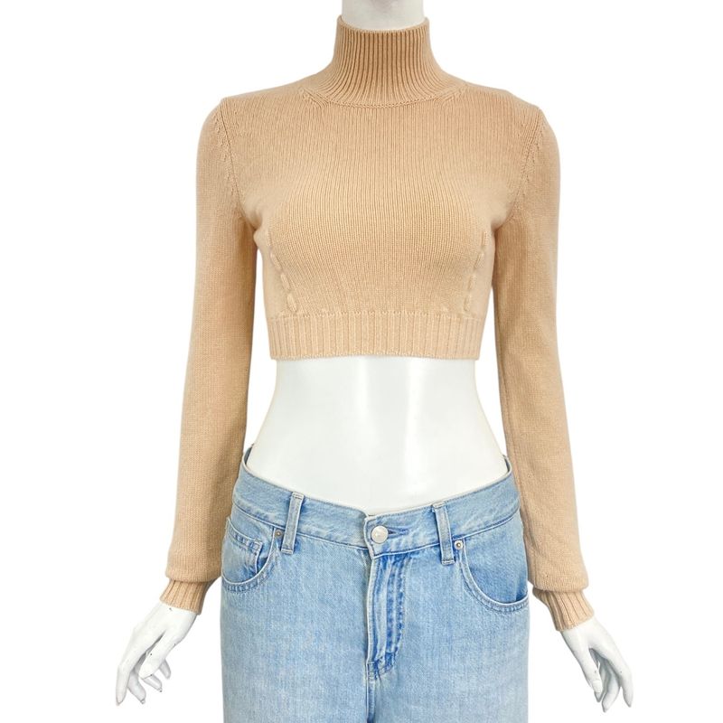 Fendi Sweater Knit Long Sleeves Logo Beige