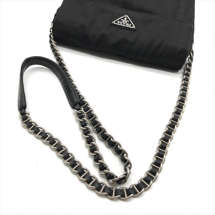 Prada Nylon Tessuto Chain Shoulder Bag Black