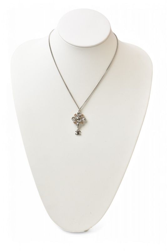 Chanel Necklace Pendant 2way Chanel Coco Mark CC Rhinestone Silver A12V