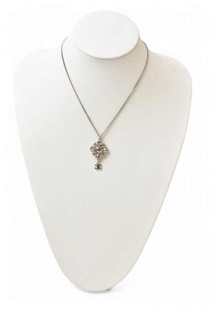 Chanel Necklace Pendant 2way Chanel Coco Mark CC Rhinestone Silver A12V