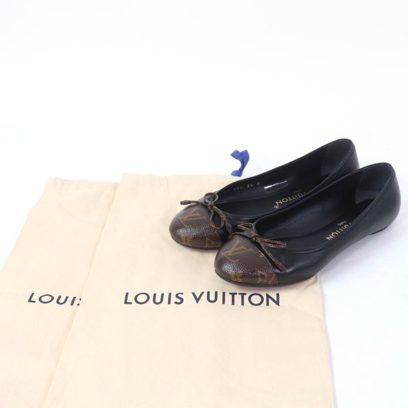 Louis Vuitton 2022 Popi Line Monogram Leather Ballet Shoes Black 36 Storage