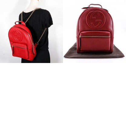 Gucci Soho Interlocking Chain Backpack 536192 Leather Red Women's Backpack/daypa