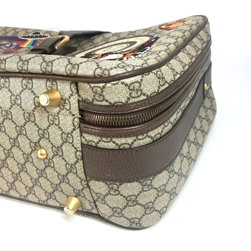 Gucci Boston Bag Angry Cat Snake Patch 424501 GG Supreme Canvas Beige