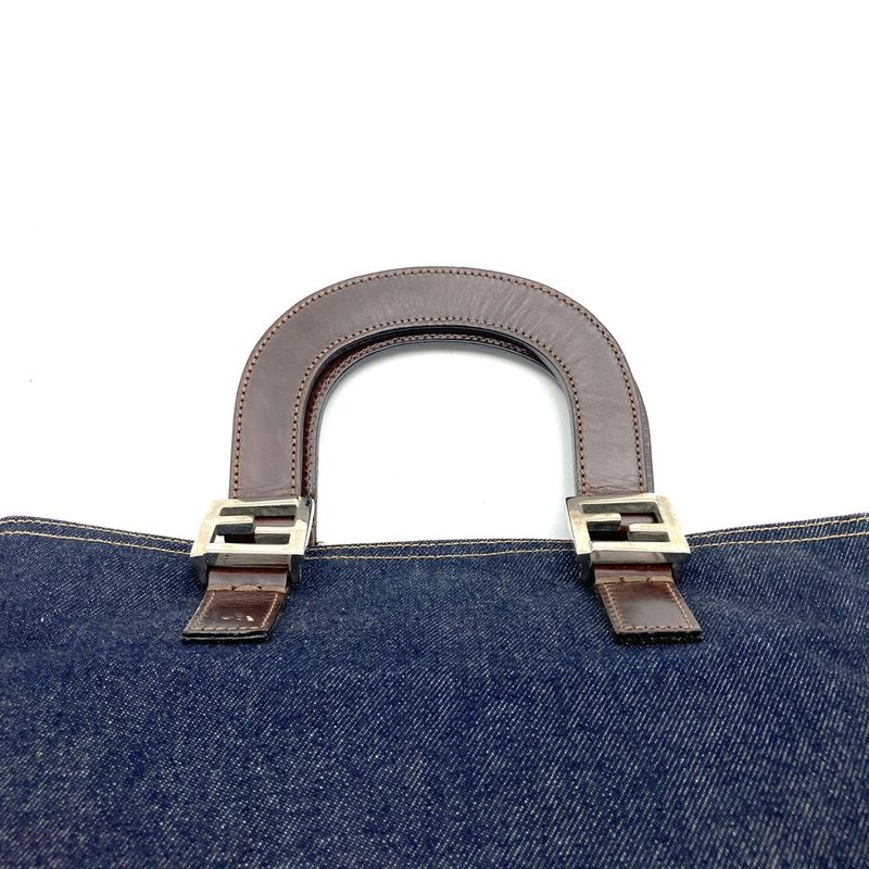 Fendi Handbag Tote Bag Denim Leather Navy Women Men Fashion