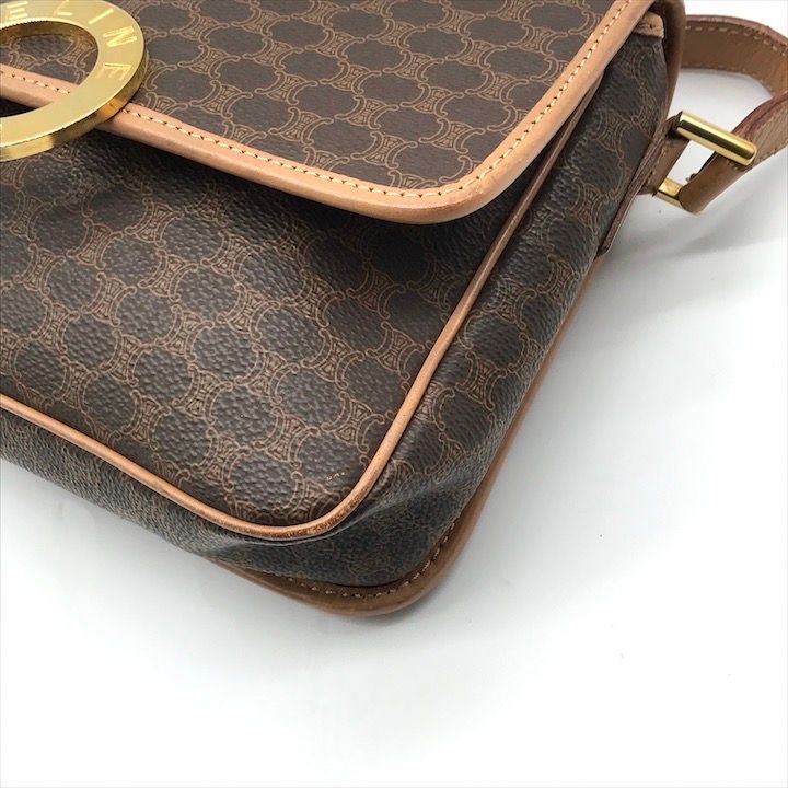Celine Macadam Circle Logo Leather Gold Vintage Shoulder Bag Brown
