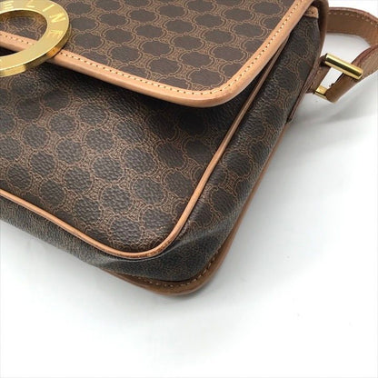 Celine Macadam Circle Logo Leather Gold Vintage Shoulder Bag Brown