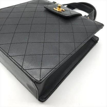 Chanel Caviar Leather CC Logo Turnlock Hand Tote Black