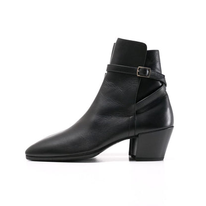 Saint Laurent Paris Boots Size 36 Leather Short Boots Shoes Belt Black Made In