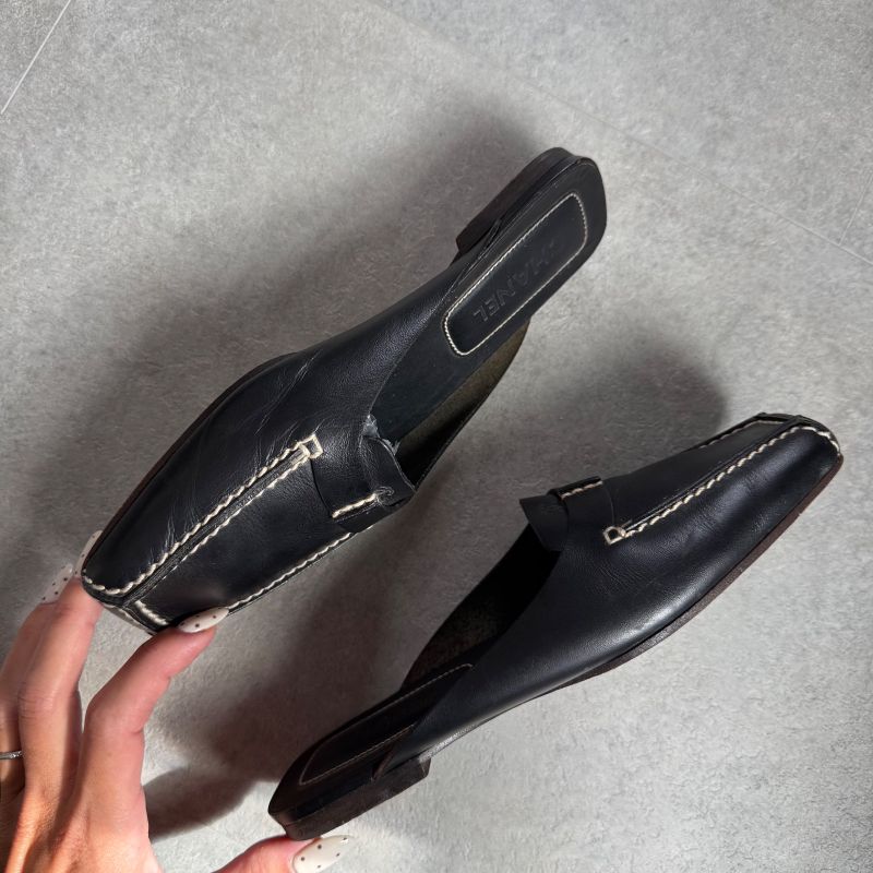 Chanel Coco Mark Leather Stitching Slip-on Sandals Black 34 1 2 21.5cm (8.46in)