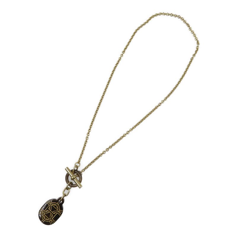 Hermes Chaine D'ancre Buffalo Horn Metal Brown Gold Necklace 1429 Hermes