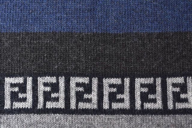 Fendi Scarf Fendi Winter Scarf Wool Blend FF Zucca Pattern Striped Blue Gray
