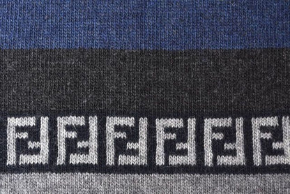 Fendi Scarf Fendi Winter Scarf Wool Blend FF Zucca Pattern Striped Blue Gray