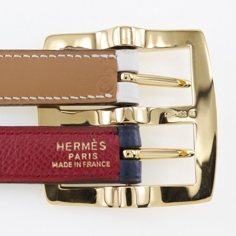Hermes Reversible Courchevel X Swift Blue Indigo/rouge Vif 0X Women's Belt