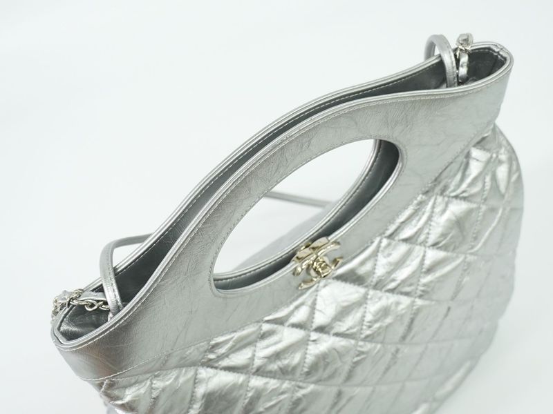 Authentic Chanel 31 Coco Mark 2WAY Chain Shoulder Bag Handbag Leather Silver