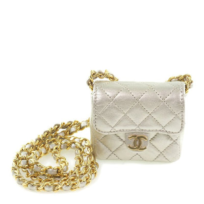 Chanel Chain Pochette Micro Matelasse Calf Silver Ladies Shoulder Bag