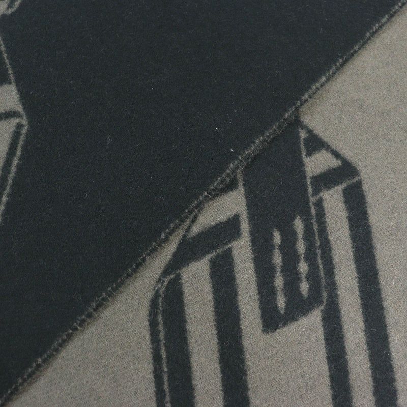 Hermes H394808t Zigzag Sangle 100% Cashmere Shawl Scarf Black Basalt With Box