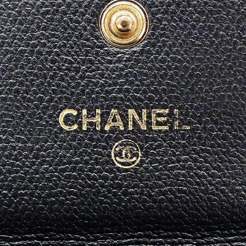 Chanel Wallet Women's Brand Bifold Wallet Coco Button Leather Black None Place