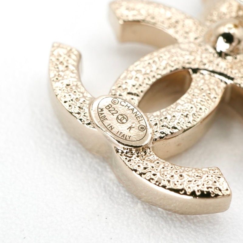 Chanel Earrings Earring Gold White Coco Mark Flower Rhinestone