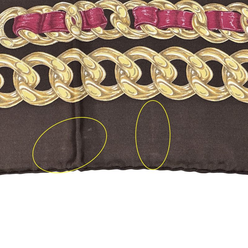 Chanel Scarf Women's Brand Cambon Coco Mark Silk Brown Yellow Chain Gold Dark
