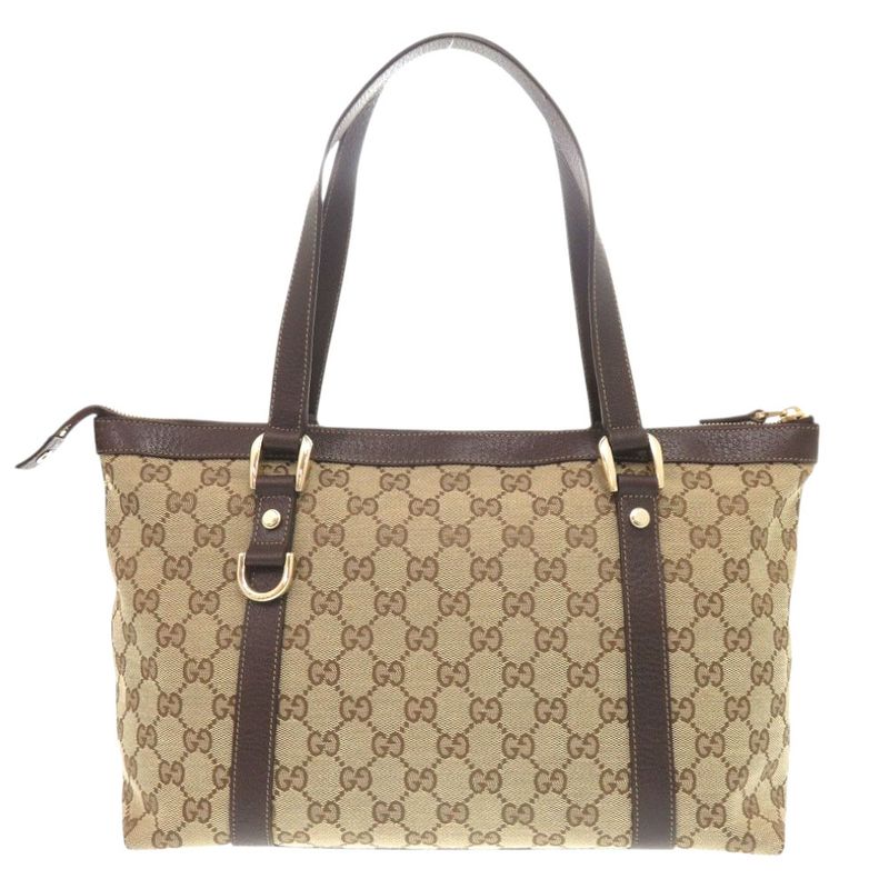 Gucci 141470 02026 GG Canvas/leather Beige Brown Handbag 0416 Gucci