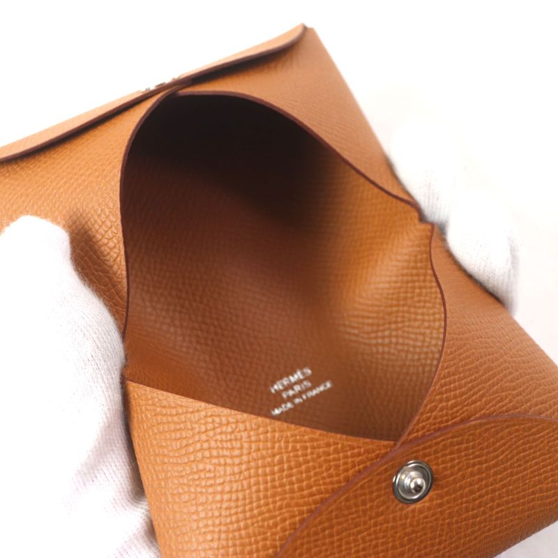  Hermes Calvi Gold Vaux Epson Leather Card Case Coin Case With B Engraved Box