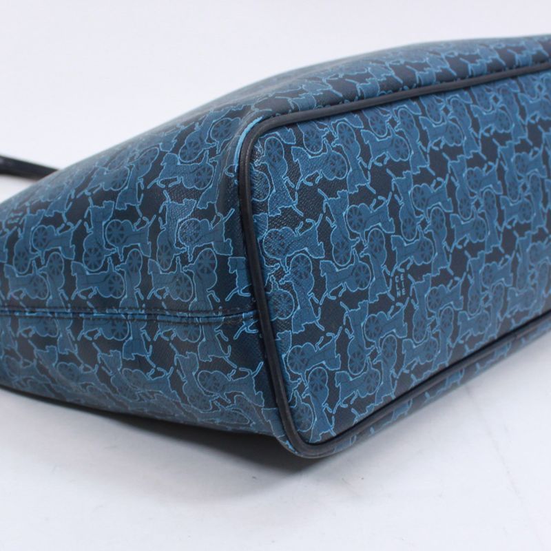 Celine Carriage Leather X PVC Blue Tote Bag Silver Sc-st-0098