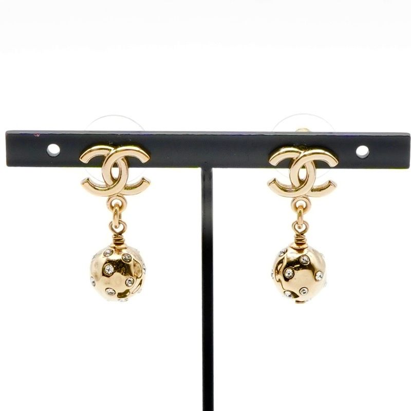 Chanel Earrings Earring Gold Coco Mark Rhinestone