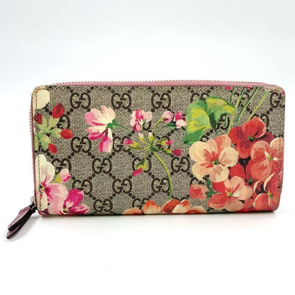 Gucci GG Blooms Round Zipper Leather X PVC Beige Wallet Silver