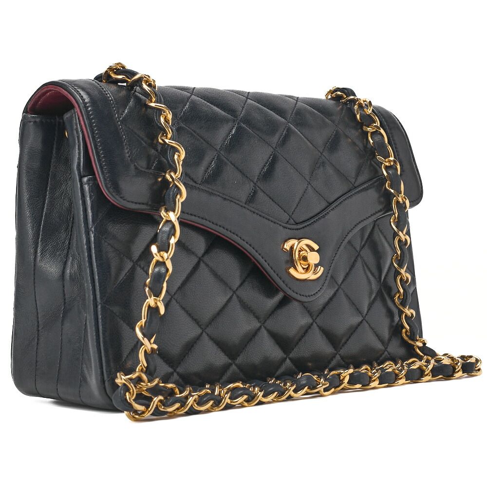 Chanel Mini Matelasse Turnlock Design Flap Chain Shoulder Bag Lamb Skin Navy