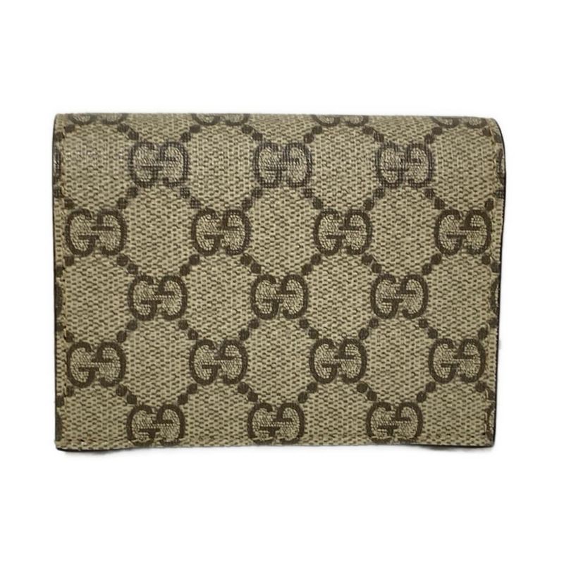 Gucci Business Card Holder GG Plus GG Supreme 648848 Beige And Bordeaux Leather