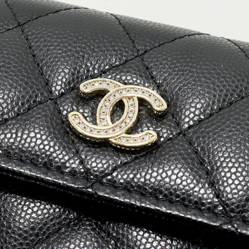 Chanel Trifold Wallet With Coin Purse Classic Small Wallet Caviar Skin Black