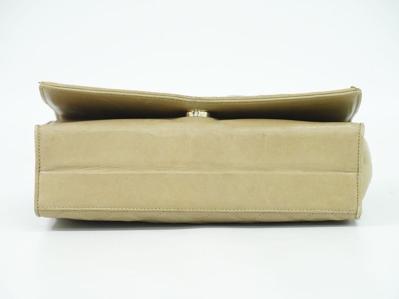 Authentic Chanel Matelasse Coco Mark Chain Shoulder Bag Lambskin Leather Beige