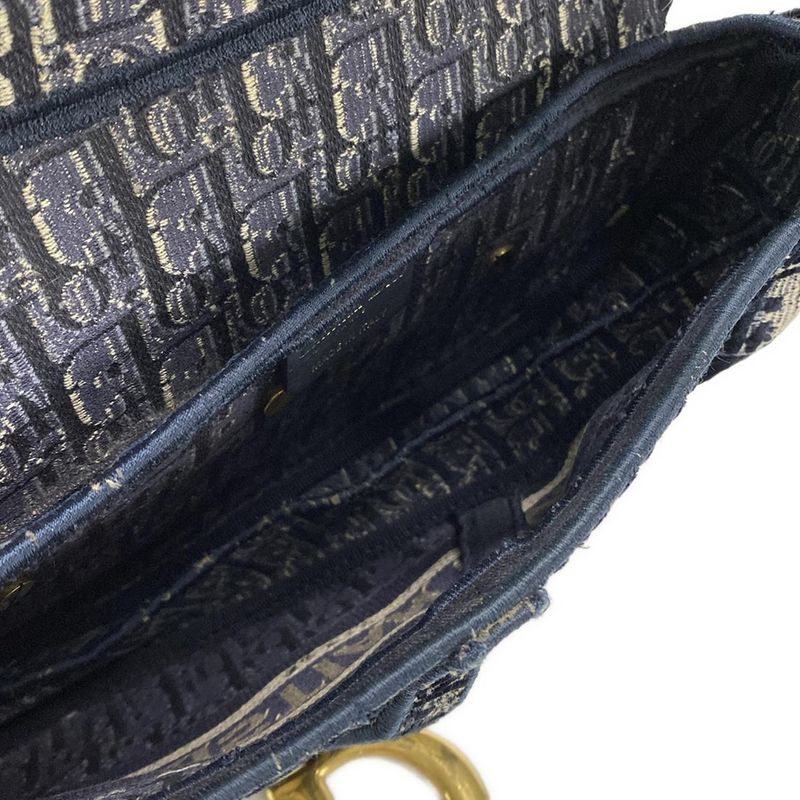 Dior/christian Dior Handbag Saddle Bag Navy Ivory And Gray
