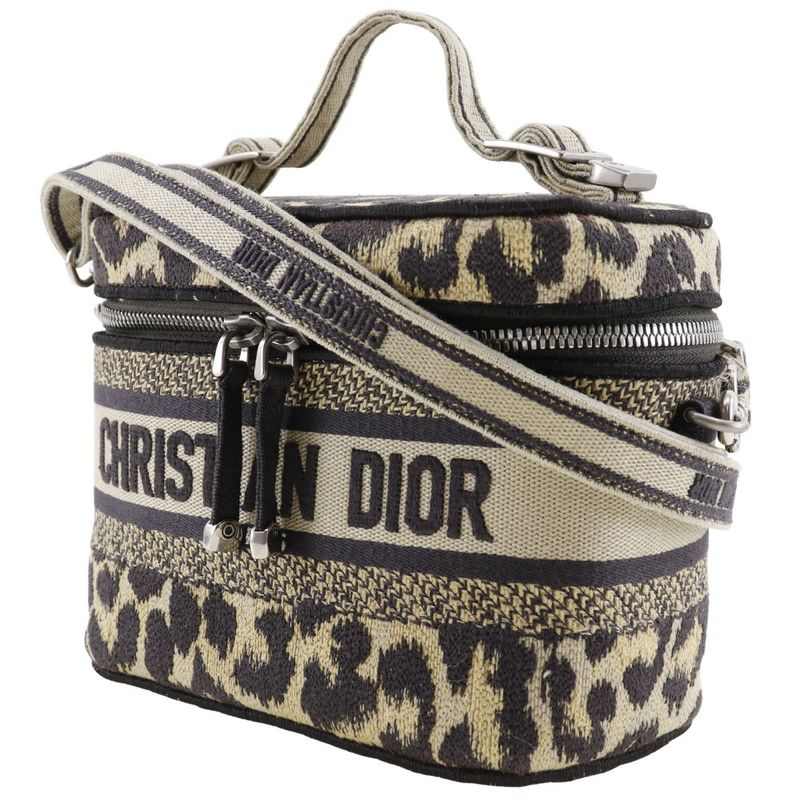 [dior] Christian Dior Vanity 2WAY Shoulder Leopard Canvas Beige Ladies Handbag
