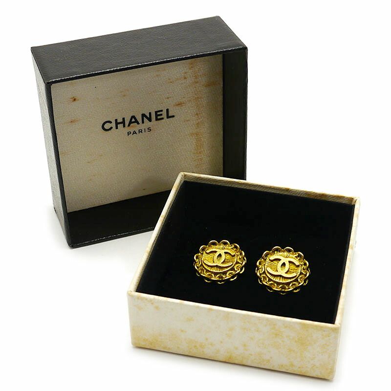 Chanel Coco Earrings Clip Type Plated (GP) 95P With Box