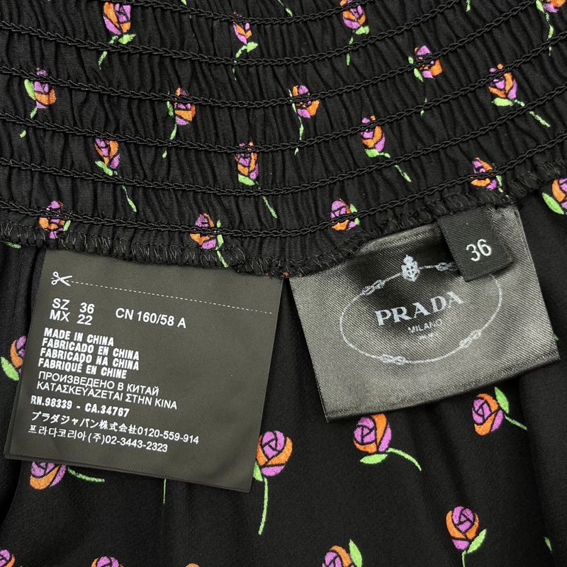 Prada 17ss Rose Print Gathered Flare Skirt P159nr 36(about S) Black×pink