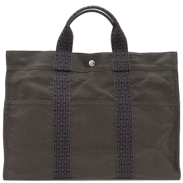 Hermes Tote Bag Her Line Tote MM Canvas Gray Silver Hardware Key and Cadena
