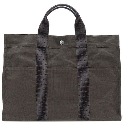 Hermes Tote Bag Her Line Tote MM Canvas Gray Silver Hardware Key and Cadena