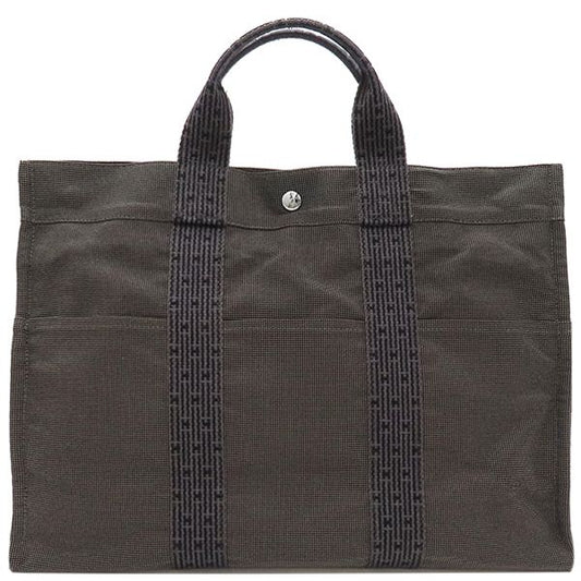 Hermes Tote Bag Her Line Tote MM Canvas Gray Silver Hardware Key and Cadena