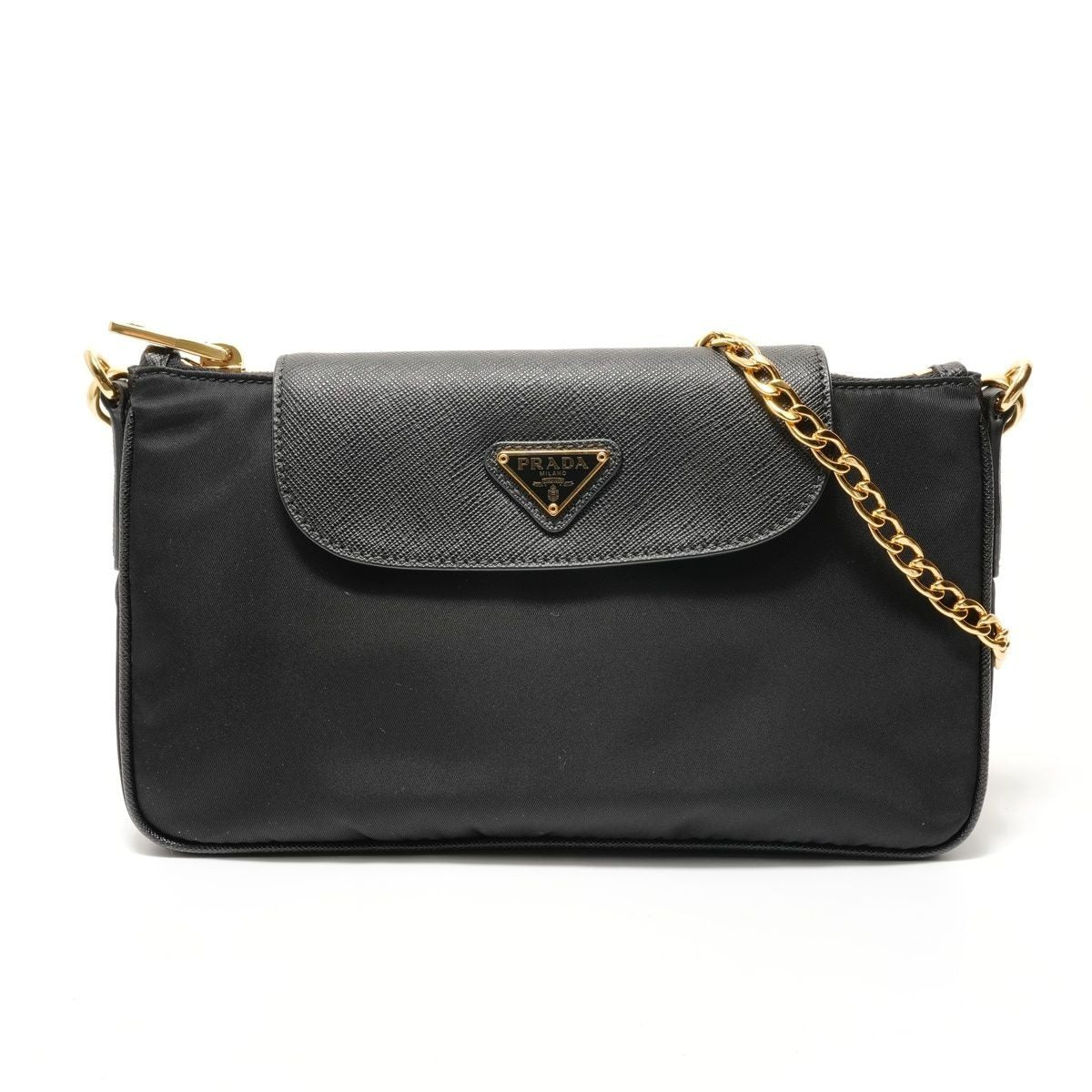 Prada Shoulder Bag Triangle Logo Nylon Saffiano Leather