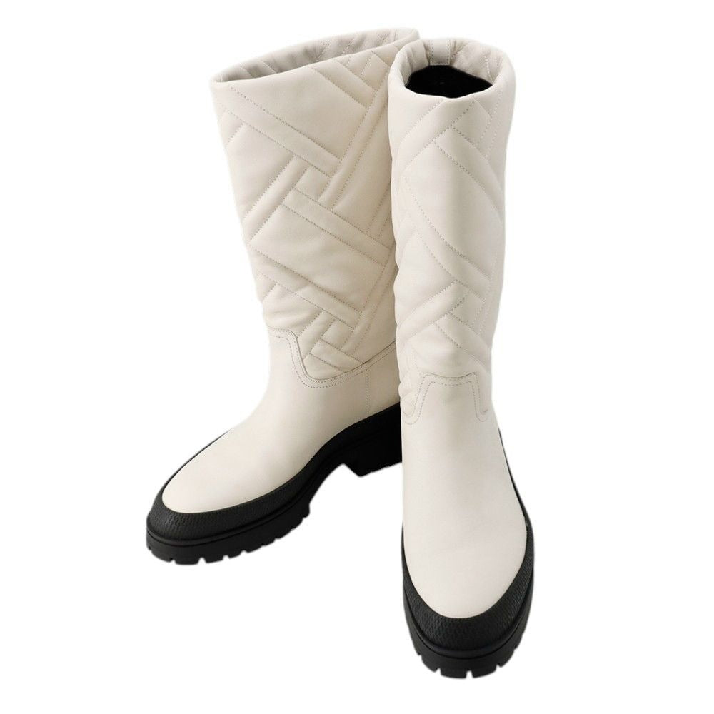 Hermes Boots Leather 36.5 Shoes White Black