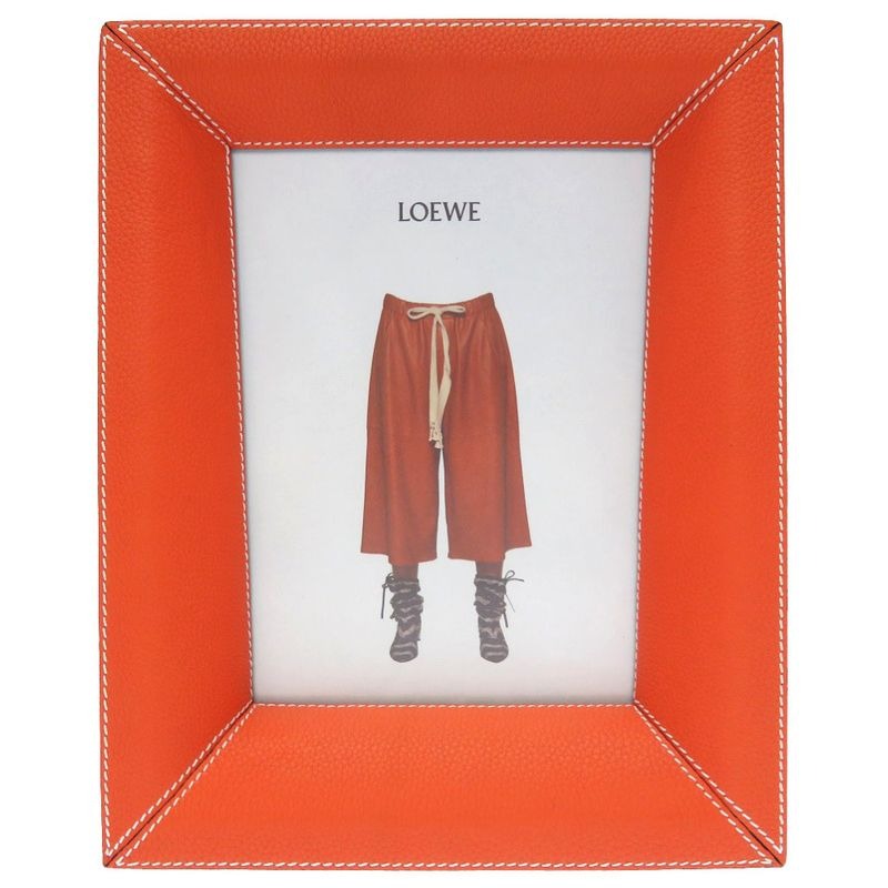 Loewe Picture Frame Photo Wood Leather Orange Glass 0049
