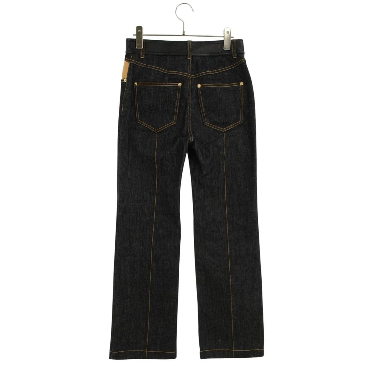 Louis Vuitton Leather Accent Denim Pants 34 Indigo X Black Brown — view 2
