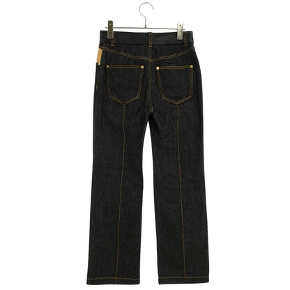 Louis Vuitton Leather Accent Denim Pants 34 Indigo X Black Brown — view 2