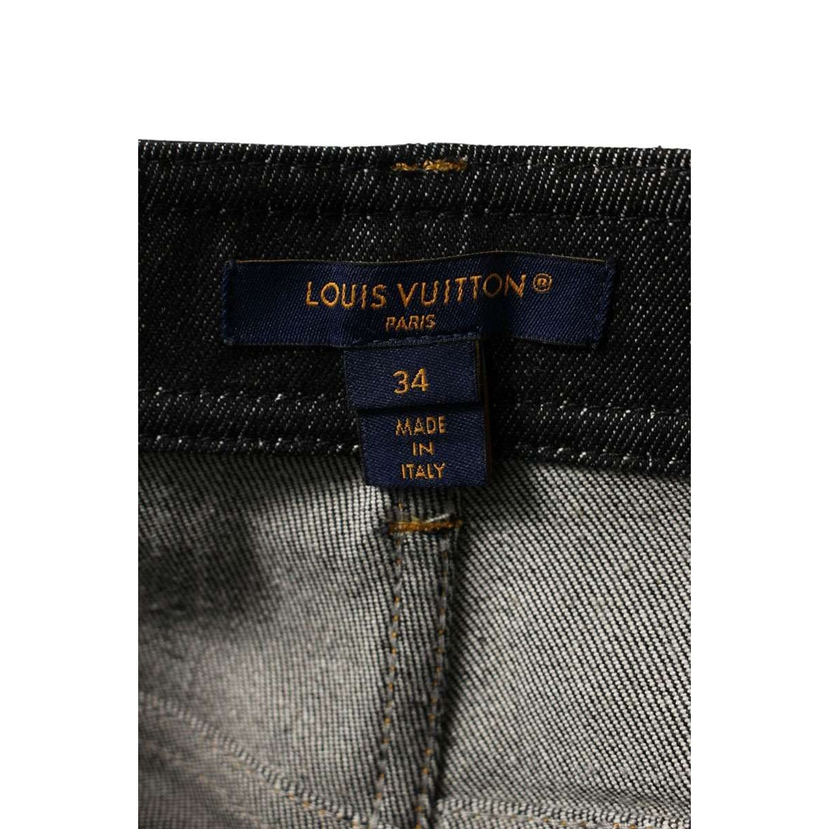 Louis Vuitton Leather Accent Denim Pants 34 Indigo X Black Brown — view 3