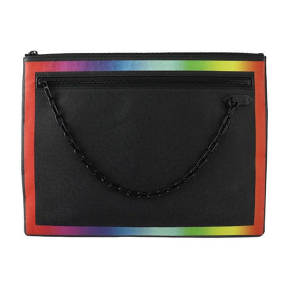 Louis Vuitton Pochette A4 Chain Second Bag Leather Black Rainbow Taiga