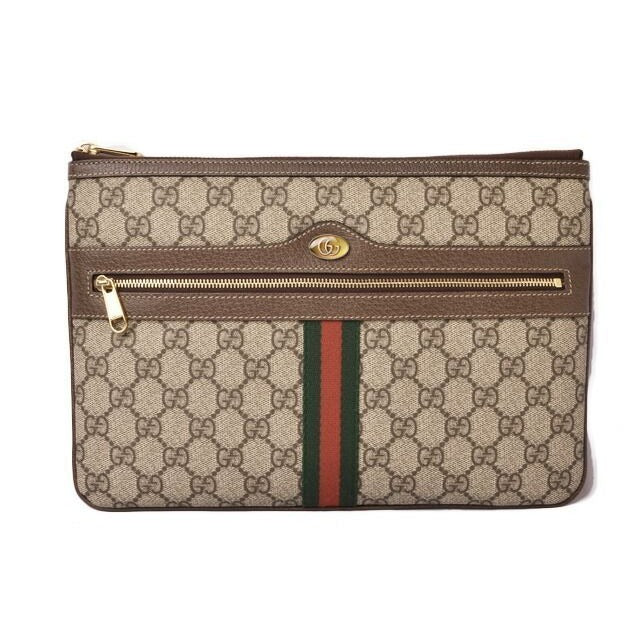 Gucci Brand Bag Clutch Pouch GG Supreme Brown Beige